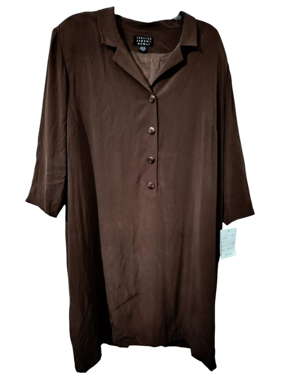 5829)Vintage Spencer Jeremy 24 Women Silk Chocolate Brown Minimalst Shirt Dress